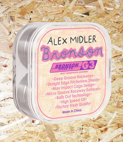 Bronson Speed Co. Bearings Alex Midler Pro G3 - Pink / Green / Purple / Yellow. Level Skateboards, Brighton, Local Skate Shop, Independent, Skater owned and run, south coast, Level Skate Park.