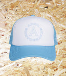 April, Full, Circle, Trucker, Cap, Baby Blue, Level Skateboards, Brighton, Local Skate Shop, Independent, Skater owned and run, south coast, Level Skate Park.
