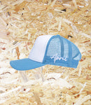 April, Full, Circle, Trucker, Cap, Baby Blue, Level Skateboards, Brighton, Local Skate Shop, Independent, Skater owned and run, south coast, Level Skate Park.
