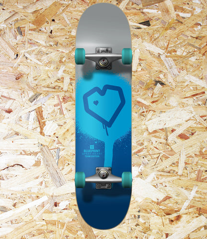 Blueprint, Spray, Heart, Complete, Skateboard, 7.75",  Silver, Blue, Level Skateboards, Brighton, Local Skate Shop, Independent, Skater owned and run, South coast, Level Skate Park.