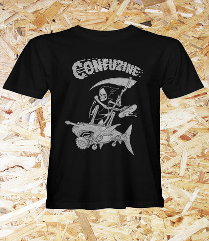 Confusion Magazine "Grim Ripper" T-shirt - Black, Level Skateboards, Brighton, Local Skate Shop, Independent, Skater owned and run, south coast, Level Skate Park.