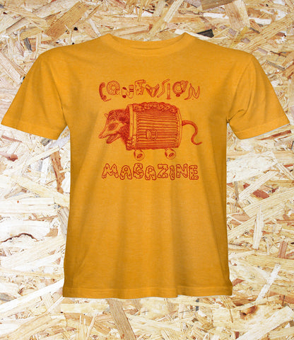 Confusion Magazine "Opossum" T-shirt / Gold. Level Skateboards, Brighton, Local Skate Shop, Independent, Skater owned and run, south coast, Level Skate Park.
