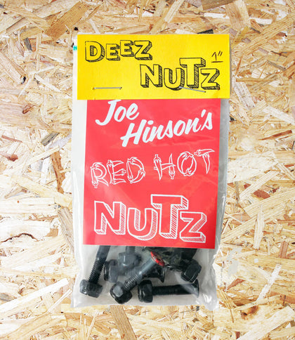 Deez Nutz, Joe Hinsons, Red Hot Nutz, Allen, Truck Bolts, Black, 1", Level Skateboards, Brighton, Local Skate Shop, Independent, Skater owned and run, south coast, Level Skate Park.