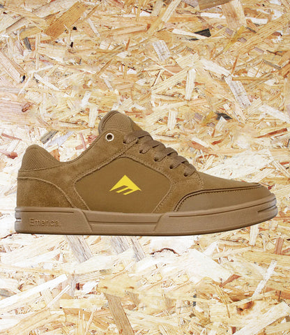 Emerica Heritic Skate Shoes - Brown / Gum Early-2000s classic reborn – the Heritic returns with TPR toe cap, full cupsole support, and arch comfort. Level Skateboards, Brighton, Local Skate Shop, Independent, Skater owned and run, south coast, Level Skate Park.