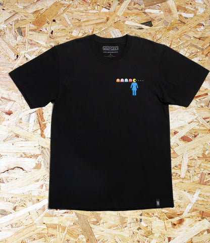 Girl Skateboards, Pac-Man, Maze, T-Shirt, Black, Level Skateboards, Brighton, Local Skate Shop, Independent, Skater owned and run, south coast, Level Skate Park.