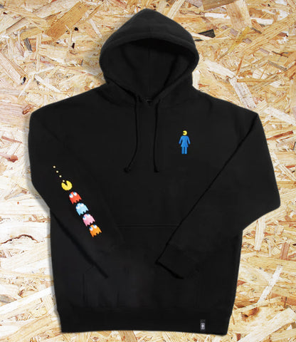 Girl x Pac-Man, Ghost, Sleeve, Embroidered, Hoodie, Black, Level Skateboards, Brighton, Local Skate Shop, Independent, Skater owned and run, south coast, Level Skate Park.