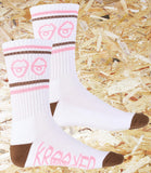 Krooked, Eyes, Socks, White, Brown, Pink, Level Skateboards, Brighton, Local Skate Shop, Independent, Skater owned and run, south coast, Level Skate Park.