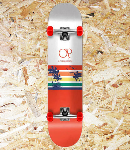 Ocean Pacific, Sunset, Complete, White, Red, 8, Level Skateboards, Brighton, Local Skate Shop, Independent, Skater owned and run, south coast, Level Skate Park.