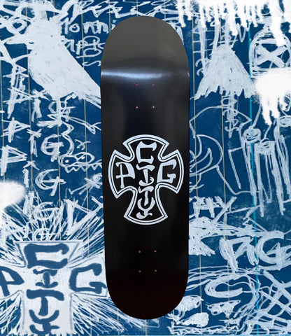Pig City Cross Logo Deck - Hand Screen Printed - Black, Level Skateboards, Brighton, Local Skate Shop, Independent, Skater owned and run, south coast, Level Skate Park.