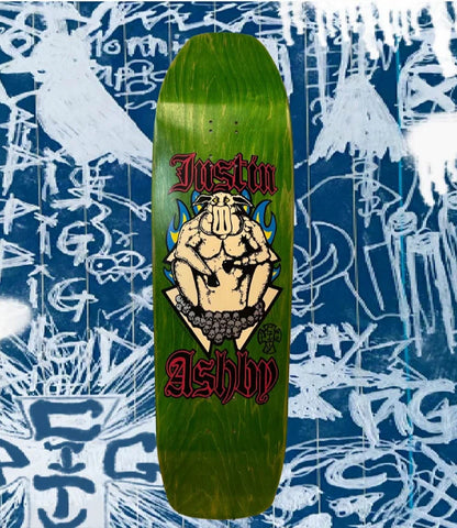 Pig City Skates, Justin, Ashby, Deck, Green, 9.25, Level Skateboards, Brighton, Local Skate Shop, Independent, Skater owned and run, south coast, Level Skate Park.