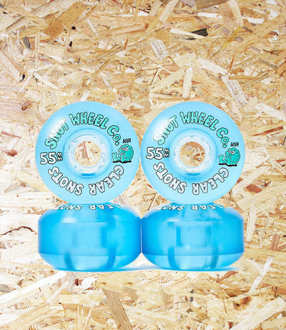 Clear Snots 55mm 101A Wheels/ Clear Blue Urethane/ Size - 55mm/ Duro - 101A/ Regular Shape/ Rad New Wheel Co From Fos! Level Skateboards, Brighton, Local Skate Shop, Independent, Skater owned and run, South coast, Level Skate Park.