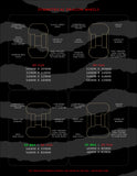 Diagram of symmetrical dragon wheels with specifications on a black background