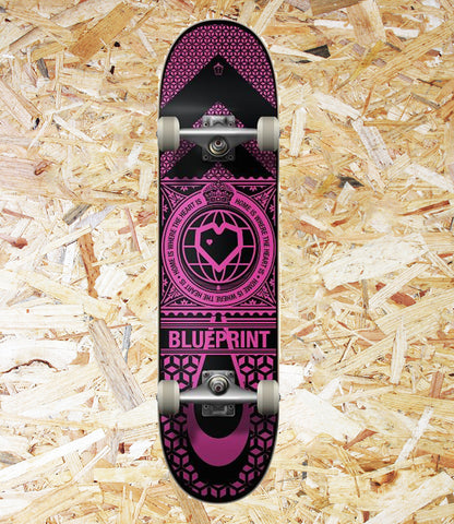 BluePrint Home Heart Complete - 7.75" - Black/Pink  Constructed from 7-Ply Maple for a strong build, the Home Heart Complete Skateboard from Blueprint is a perfect board for beginner/intermediate skaters, Level Skateboards, Indepednent skate shop, brighton