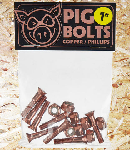 Pig Copper 1" Phillips Bolts, Level Skateboards, Brighton, Local Skate Shop, Independent, Skater owned and run, south coast, Level Skate Park.