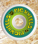 Pig Wheels Wordmark Skateboard Wheels - 52mm. Natural / Green / Yellow. Level Skateboards, Brighton, Local Skate Shop, Independent, Skater owned and run, south coast, Level Skate Park.