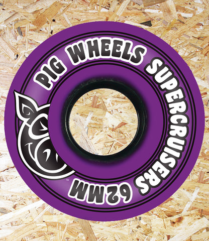 Pig Wheels Super Cruiser (Purple) 85A Skateboard Wheels 62mm. Level Skateboards, Brighton, Local Skate Shop, Independent, Skater owned and run, south coast, Level Skate Park.