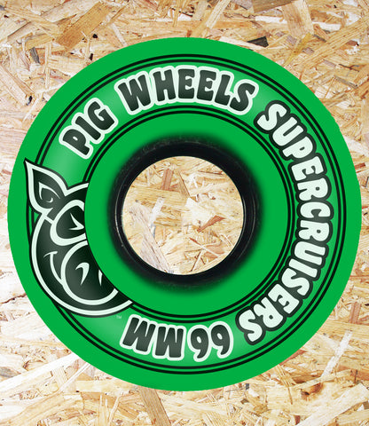 Pig Wheels Super Cruiser (Green) 85A Skateboard Wheels 66mm.  Level Skateboards, Brighton, Local Skate Shop, Independent, Skater owned and run, south coast, Level Skate Park.