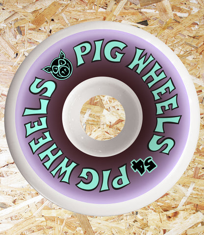 Pig Wheels Wordmark Skateboard Wheels - 54mm. Natural / Purple / Blue. Level Skateboards, Brighton, Local Skate Shop, Independent, Skater owned and run, south coast, Level Skate Park.