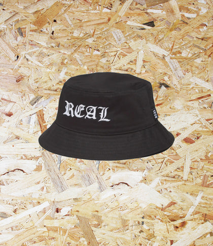 Real, Script, Bucket Hat. Level Skateboards, Brighton, Local Skate Shop, Independent, Skater owned and run, south coast, Level Skate Park.