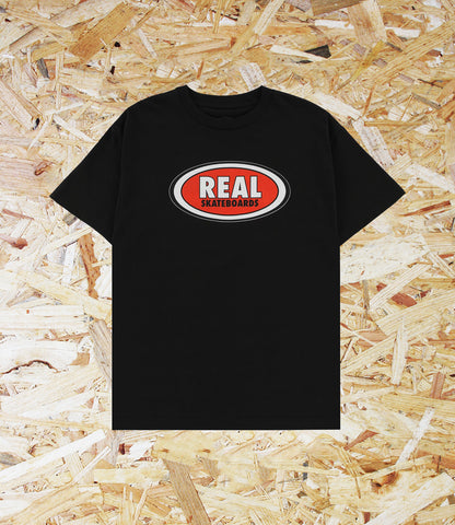 Real, Oval, Tee, Black.Level Skateboards, Brighton, Local Skate Shop, Independent, Skater owned and run, south coast, Level Skate Park.