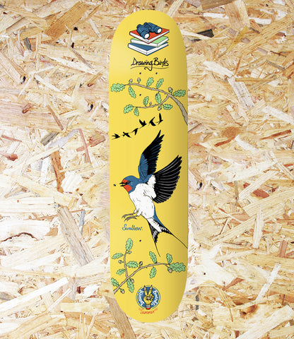 Drawing Boards Seasonal Birds - Swallow Deck, Yellow.  Swallow Deck, 8.5", 7-Ply Canadian Maple, Team Model Deck, Seasonal Birds Series, Level Skateboards, Skateboard, Brighton, Local, Independent Skate Shop.