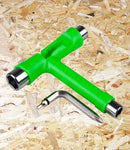 Sushi Skate Tool - Green ** New extended 9/16 inch kingpin socket to fit all trucks ** Ergonomic shape with embossed logo and easy to remove Allen/Philips tool 1/2 inch axle nut socket 3/8 inch hardware socket Phillips screwdriver Allen wrench 6 colours available, Level Skateboards, Brighton, Independent Skate Shop, Skater Owned, Skater Run.