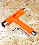 Sushi Skate Tool - Orange ** New extended 9/16 inch kingpin socket to fit all trucks ** Ergonomic shape with embossed logo and easy to remove Allen/Philips tool 1/2 inch axle nut socket 3/8 inch hardware socket Phillips screwdriver Allen wrench 6 colours available, Level Skateboards, Brighton, Independent Skate Shop, Skater Owned, Skater Run.