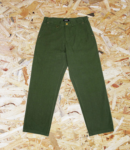 Theories, Herringbone, Hunting, Trousers, Dark Green. Level Skateboards, Brighton, Local Skate Shop, Independent, Skater owned and run, south coast, Level Skate Park.