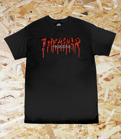Thrasher, Blood Drip, Tee, Black. Level Skateboards, Brighton, Local Skate Shop, Independent, Skater owned and run, south coast, Level Skate Park.