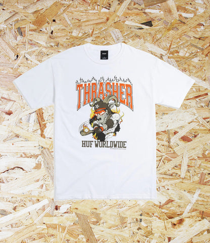 Thrasher x Huf, Rincon Tee, White. Level Skateboards, Brighton, Local Skate Shop, Independent, Skater owned and run, south coast, Level Skate Park.