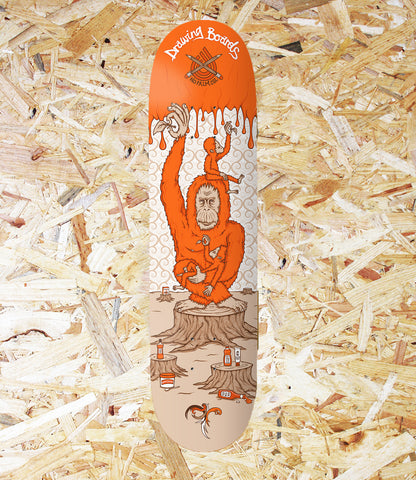 Drawing Boards, Orangutan Vs Palm Oil Deck,  8.0, Orangutan, Palm Oil Deck, 7-Ply Canadian Maple, Team Model Deck, Awareness Series, Brighton, Skate Shop, Level Skateboards, Independent 